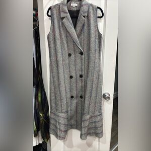 Women's Gray Striped Double-Breasted Vest